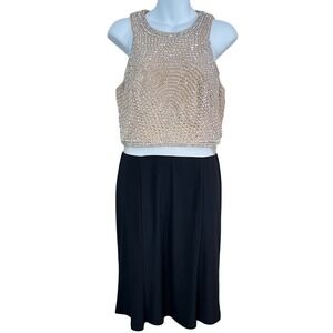 Vintage Cachet Evening Gown Women 12 Tan Black Rhinestone Embellished